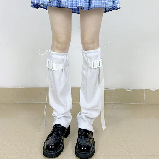 Sweet and Pure White Worker Belt Buckle Stockings Female JK High Tube Elastic Book Buckle Japanese Foot Cover Former Tide Homework