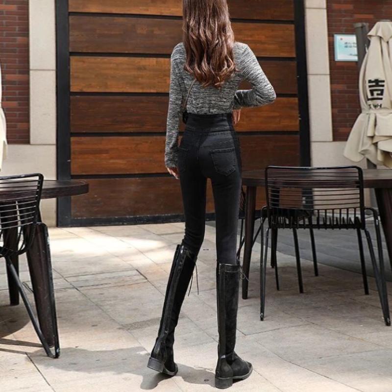 Black High-waist Jeans Women's Plus Size Pencil Pants Student Spring and Summer Slim Slimming Stretch Pants