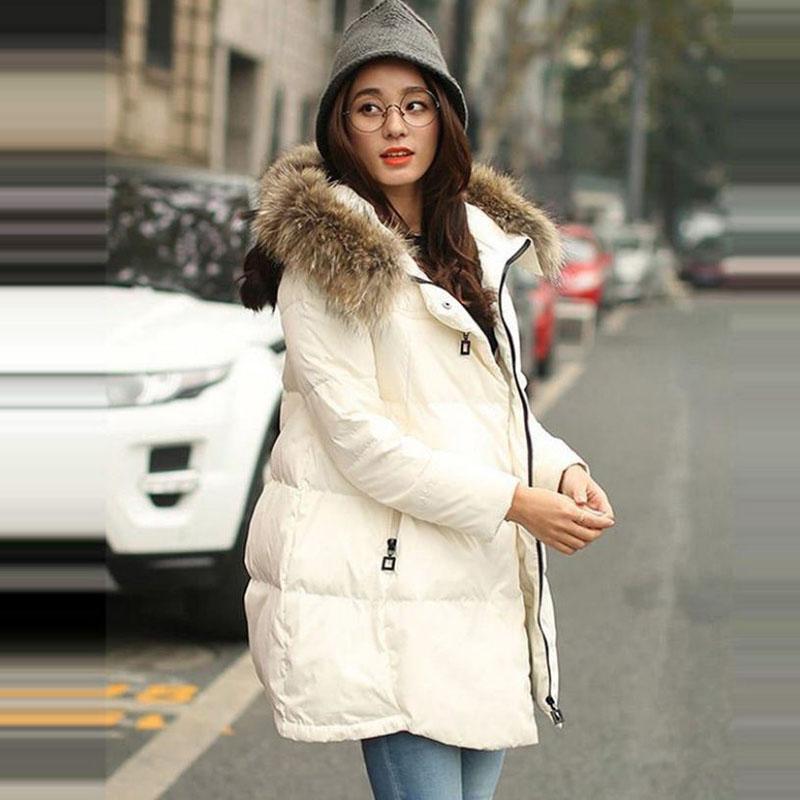 Women's Winter Long Jakcet Down Cotton Jacket Women's Long Sleeve Hooded Fur Collar Jacket