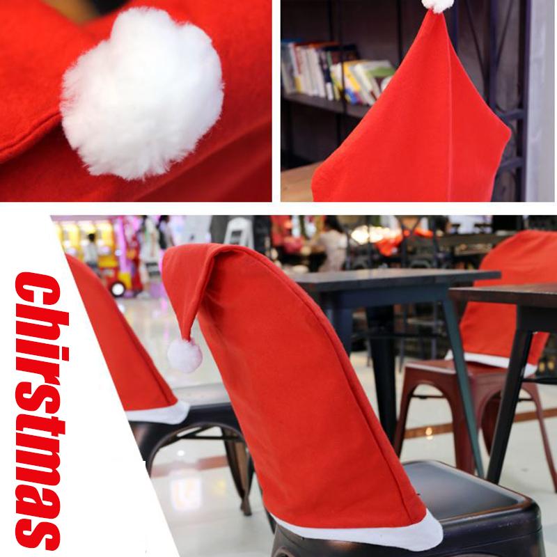2-piece Christmas Hat Chair Cover Santa Claus Party Decoration Dining Chair Cover Christmas Ornaments