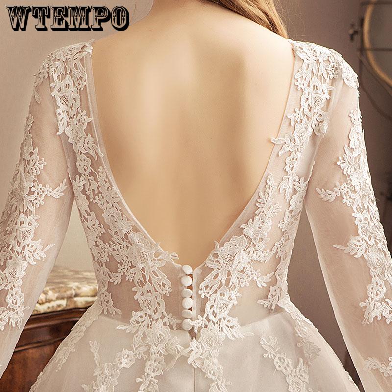 Long Sleeve Wedding Dress O Neck A Line Appliques Lace Wedding Gown Bride Dress