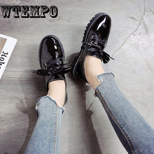Leather Shoes Women Flats Oxford Lace Up Striped Platform Fashion Vintage Platform Shoes Woman