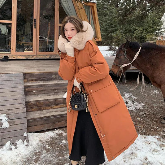Duck Down Down Jacket Women's Mid-length 2021 Winter New Style Big Fur Collar Korean Style Over-the-knee Fashion Jacket
