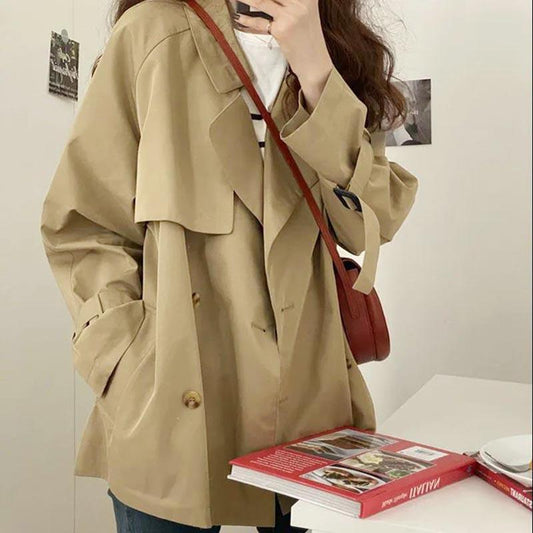 Lining Trench Coat Women's Spring and Autumn Style Waist Loose Casual Hooded Raincoat Jacket