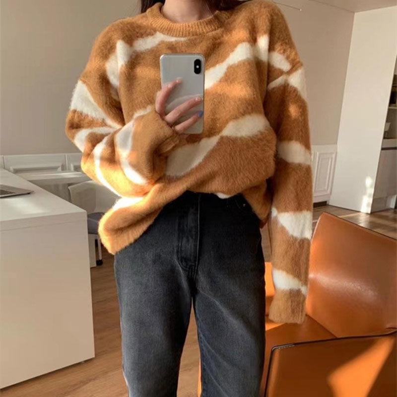 Autumn Winter Sweater Women Loose Casual Female Students Fashion Round Neck Outer Wear Wild Thick Knit Sweater