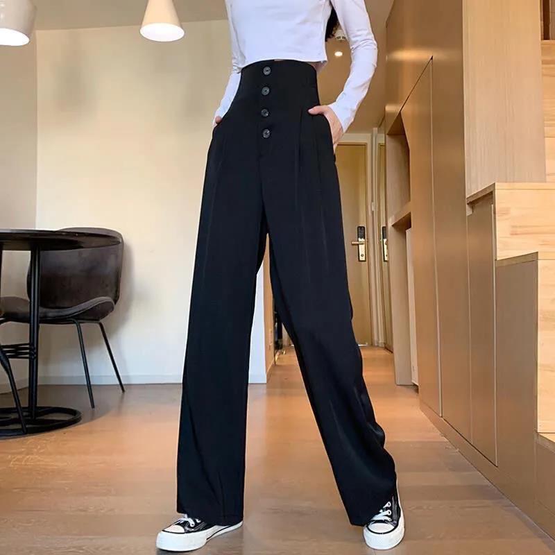 High-waist Suit Casual Trousers Female Korean Version of The Straight Leg Wild Loose Large Size Was Thin Wide-leg Pants Drape