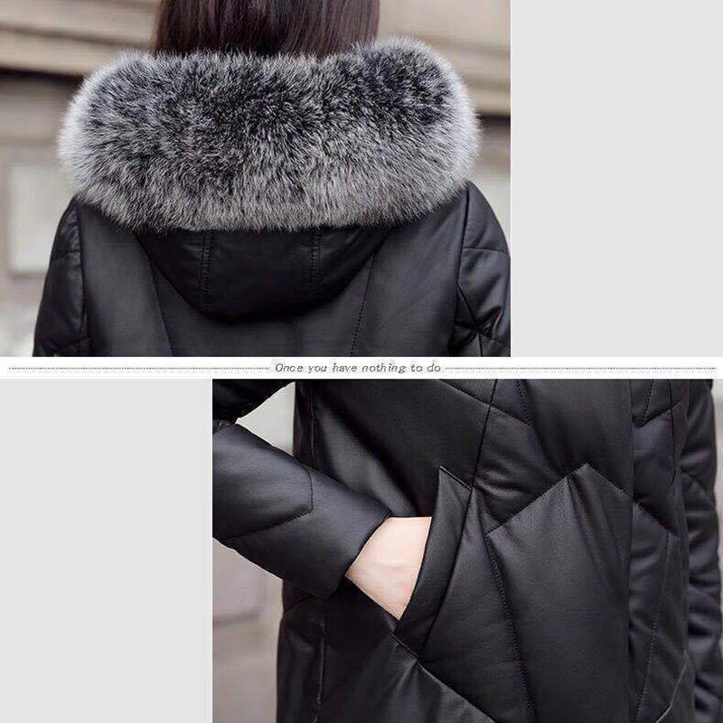 Women's Solid Color Embroidered Down Jacket Mid-length Korean Style Loose Thick Coat Warm Cotton Coat Large Fur Collar Winter Quilted Jacket