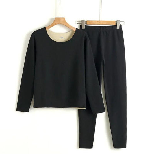 Women's Cationic Thermostatic Double-sided Pajamas Shirt Pants Long Sleeves Suit Seamless German Velvet Warm Pyjamas Set Slim Fit Round Neck Suits