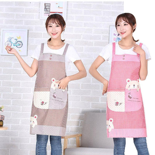 2-piece Kitchen Apron Waterproof and Oil-proof Anti-fouling Female Adult Cute Home Cooking Waist Apron Work Go To Work Sling Apron