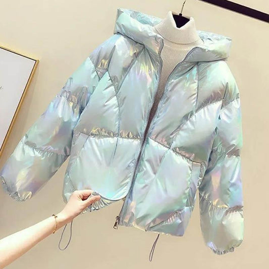 Colorful Shiny Face-free All-match Short Down Down Padded Jacket Winter Hooded Fashionable Bread Jacket