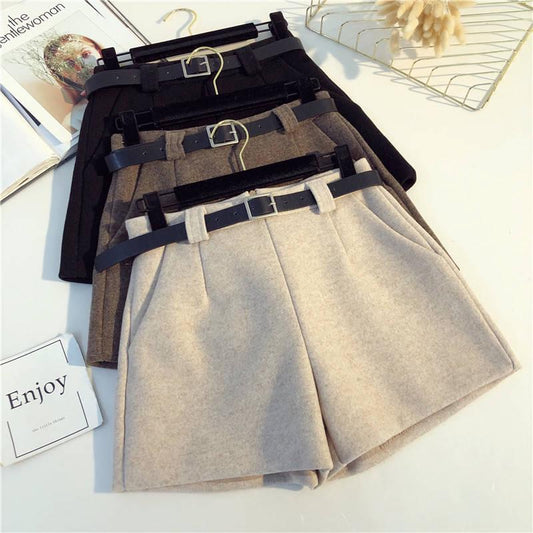 High Waist For Women Solid Woolen Short Pants Female Shorts Casual Wide Leg Solid Pockets Pants