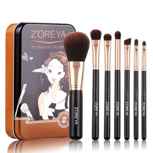 1set pink 7Pc/set Mini Makeup brush Set cosmetics kit make up brush Kit with Iron Metal box