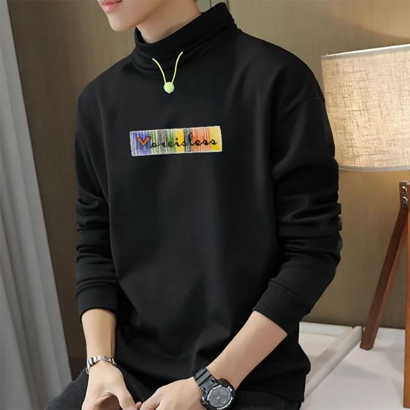 Plus Velvet Padded Sweater Men's Autumn Pure Cotton Half-high Neck Long-sleeved Sweatshirts