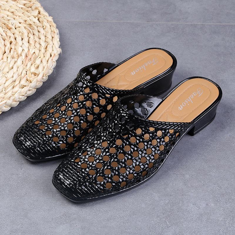 Beach Slippers Women Wear Baotou Summer Middle Heel Mother Shoes To Increase Outdoor All-match Non-slip Slippers High Heels