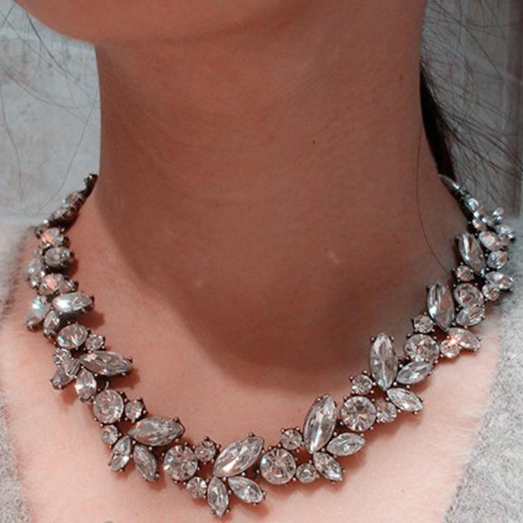 Classic Vintage Zircon Crystal Short Necklace Clavicle Chain Bride Dress Neck Ornament