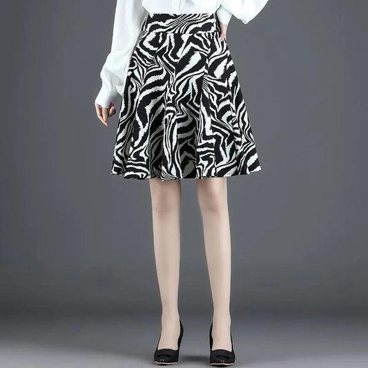 Leopard Print Skirt Women's Spring Summer Big Swing Thin High Waist A-line Pleated Skirt Zebra Print Short Skirt