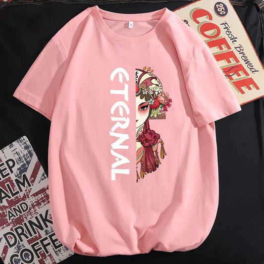Summer Cotton T-shirt Beijing Opera Print Retro Tees Men O-neck Short Sleeve Thin Shirt Trendy Casual Loose Pullover