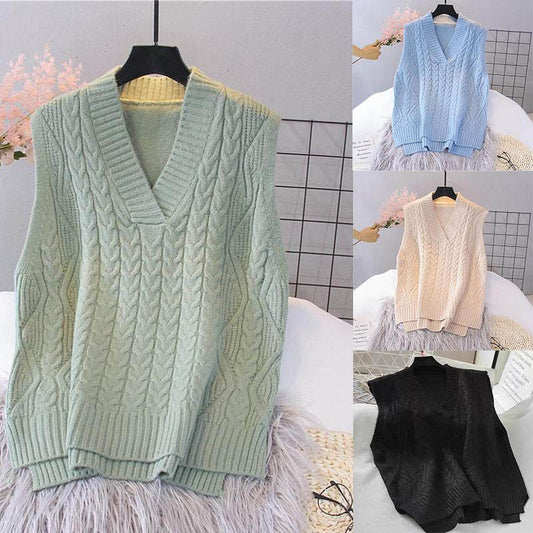 Sweater Vest Women Knit Pullover Spring and Autumn Loose Korean Version of The New Wild Lazy Style Sleeveless Student Outer Wear Vest