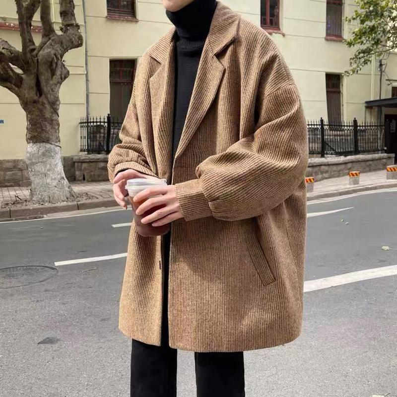 Woolen Coat Men's Winter Cotton Thickened Mid-Length Casual Windbreaker Autumn and Winter Korean Trend Woolen Coat