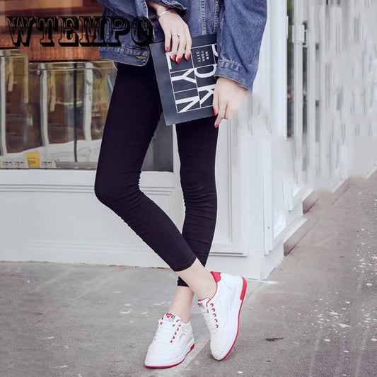 Brand Sneakers Women Comfort Casual Flat Shoes Leather Classic Lace Up White Shoes
