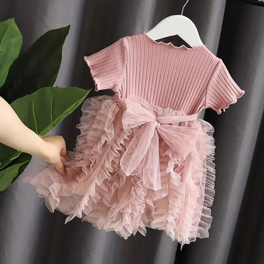 Children's Clothing Girls Short-sleeved Dress Summer Dress Baby Girl Princess Dress Mesh Cake Sweet Tutu Skirt