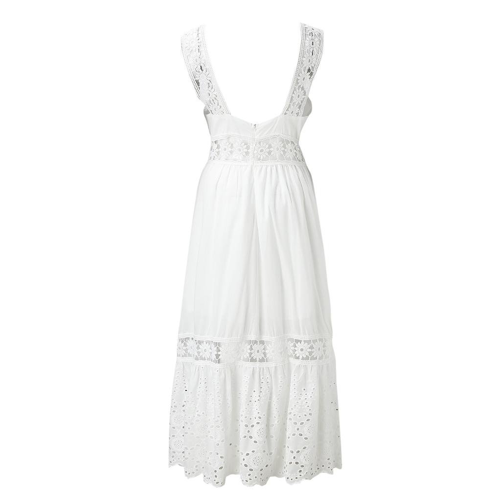 Summer Elegant White Dress for Women Sexy Lace Hollow Out Bridemaid Long Dress Ladies Holiday Wedding Maxi Dress