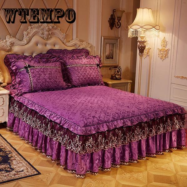 Bed Three-piece Plus Velvet Thickened Subsided Skirt Continental Bed Cover 1.8M2M Velvet Sliding Cover