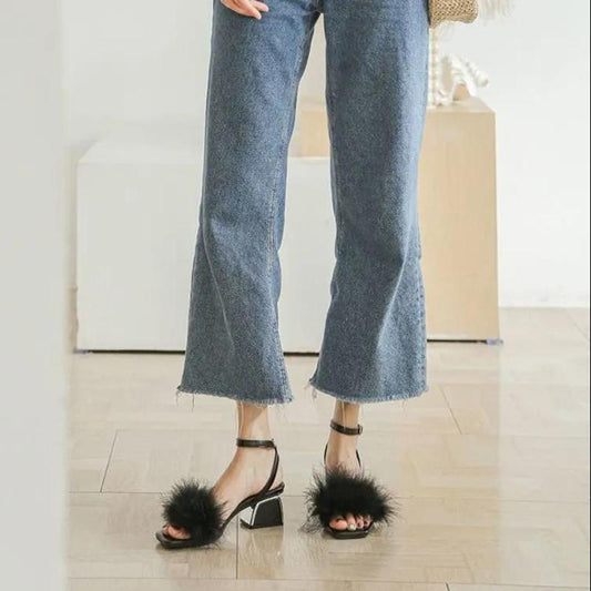 Hairy Sandals Female Summer Fairy Style Thick Heel Mid-heel Fashion High Heels