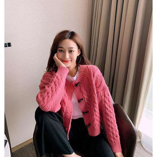 Autumn and Winter Retro Top Fashion Cardigan Casual Sweater Short Knit Young Women's Jacket
