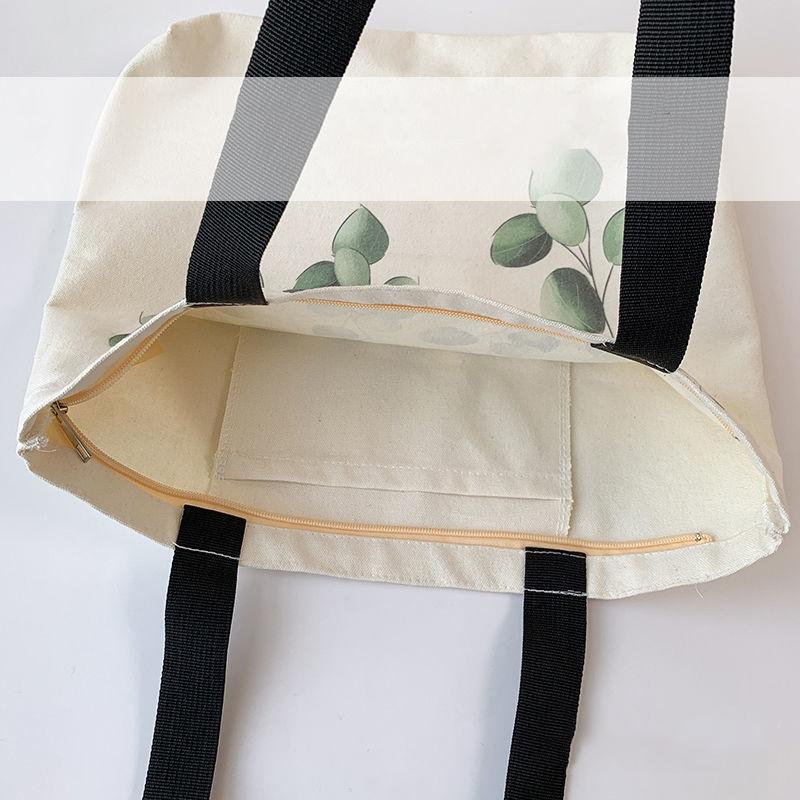 Leaf Pattern Women Canvas Bags Travel Casual Large Daily Shoulder Tote Shopper Handbag Simple Hobo Bags Simple Style