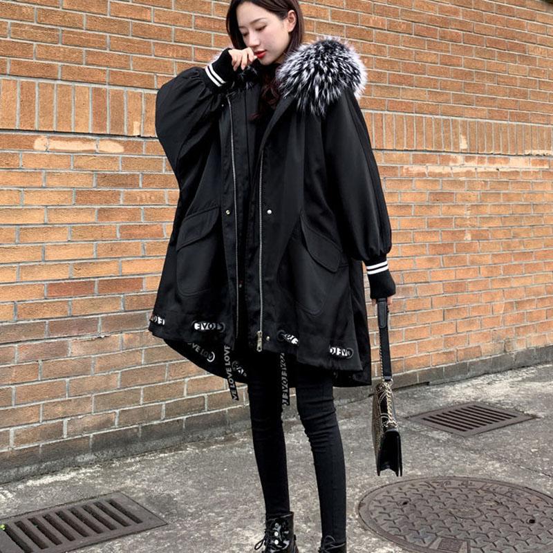 Winter Mid-length ParkasThe Korean Version of Loose Fur Collar Jacket Personality Down Padded Jacket for Woman