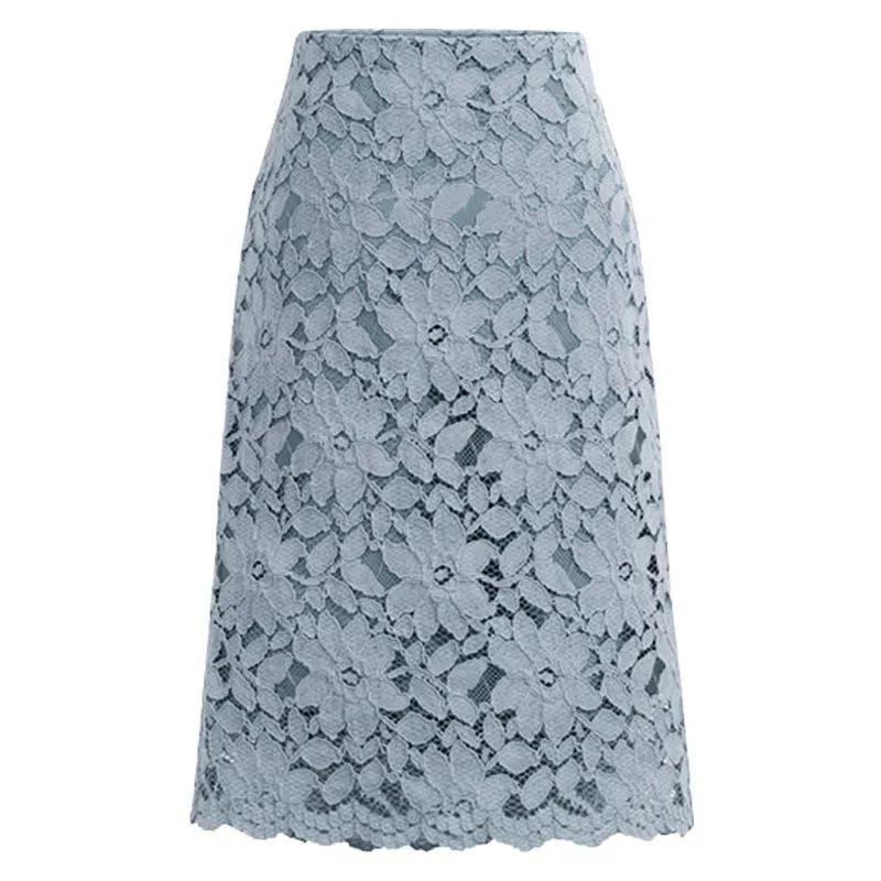 Hollow Embroidered Lace Short Skirt Large Size Hip A-line Skirt Women's Elegant Knee-length Slim Skirt Is Thin High Waist Skirt
