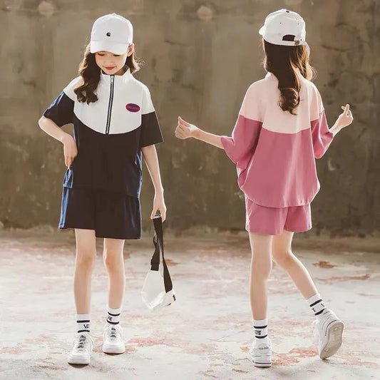 Girls' Summer Suits Children's Fashion Western Style Sports Net Red Summer Clothes Children's