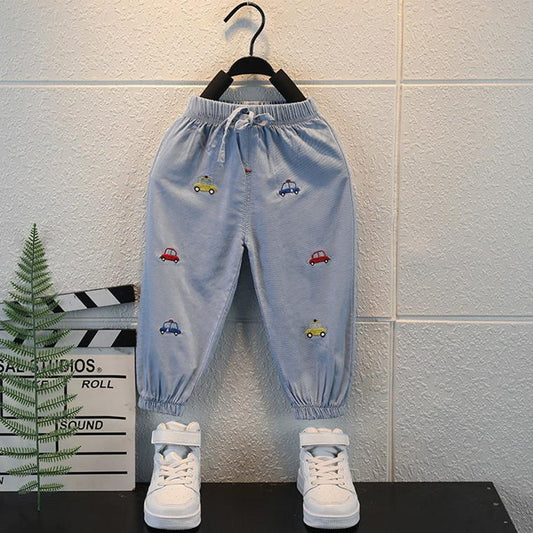 Children's Mosquito Pants Summer Thin Boys and Girls Sunscreen Jeans Breathable Leggings Car Embroidery Casual Pants