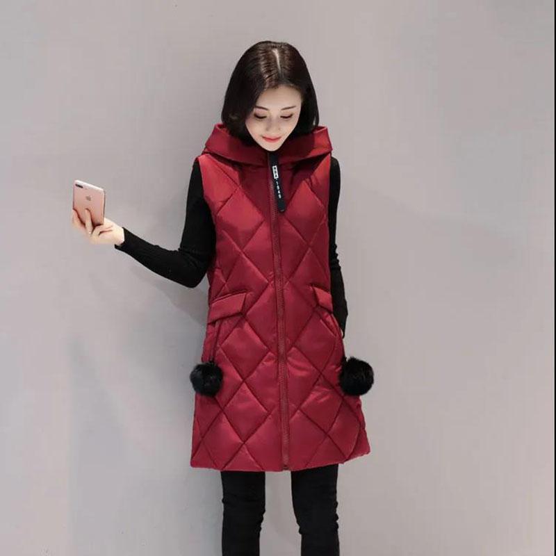 Women's Down Cotton Hooded Vest Jacket Winter Sleeveless Thicken Warm Jacket