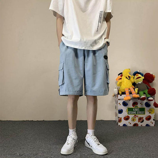 American Retro Overalls Shorts Men's Summer Five-point Pants Men's Loose Wide-leg Pants Fashion Beach Pants All-match Casual Shorts