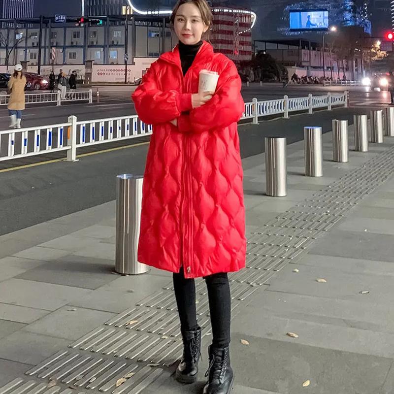 Down Jacket Women Parkas Coat Mid Long Padded Jackets Black Fashion Outwear Thick Warm Winter Coats Plus Size Loose Winter Coats