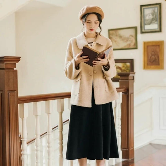 Suede Skirt Autumn and Winter Women All-match High Waist Mid-length Retro A-line Skirt Large Swing Umbrella Skirt