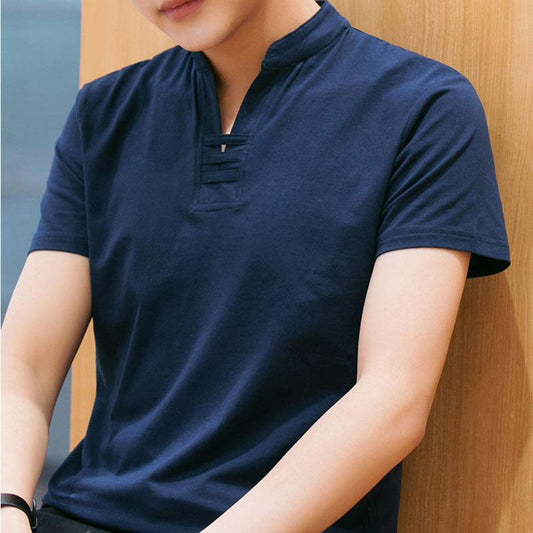 Summer Men's Cotton Short Sleeve T-Shirt Summer Body Slim Shirt Top Short Sleeve Solid Color Versatile Summer Top