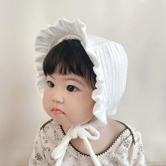 Baby Windproof Hat Tire Hat Full Moon Hundred Days Autumn Hat Winter Double Layer Princess Hat Lace Lace Lace Up Baby Girl Palace Hat