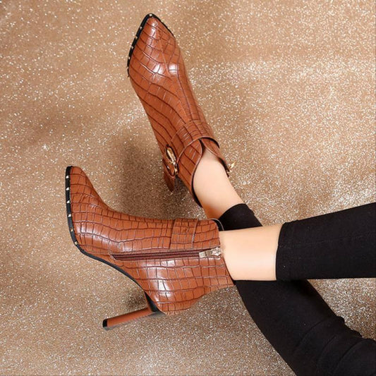 Women's Boots Pointed Toe Ankle Boots Thick Heel High Heels Shoes Woman Female Boots Winter