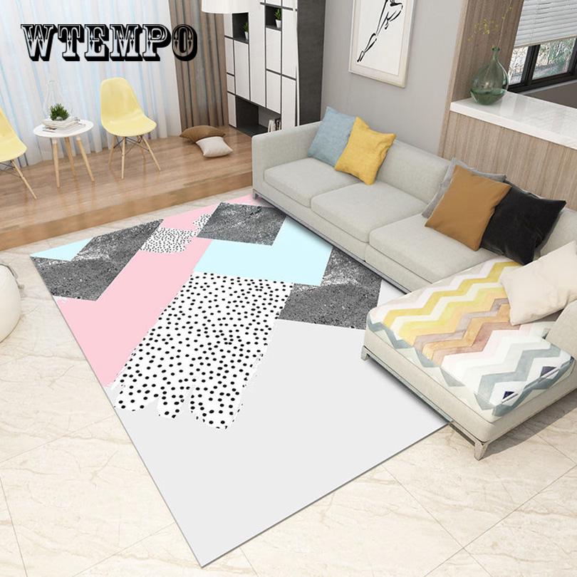 Nordic Simple Style Large Carpets Living Room Bedroom Geometric Printed Mats Home Decor
