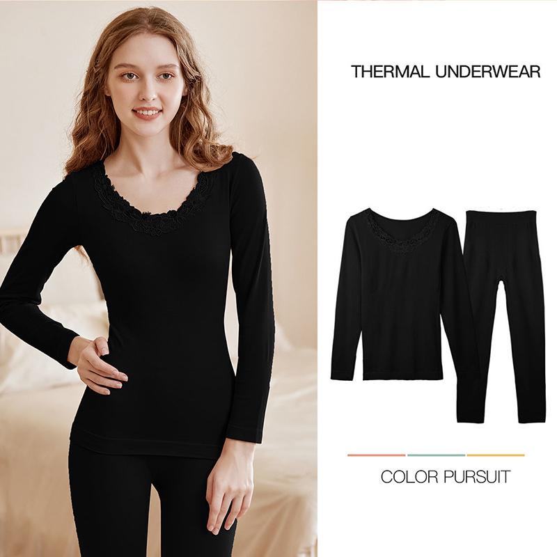 Women Winter Autumn Warm Clothes Thermal Underwear O-neck Tops Pants Female Tight Suit Thicken Comfortable Long Sleeve High Elasticity Slim Tracksuit