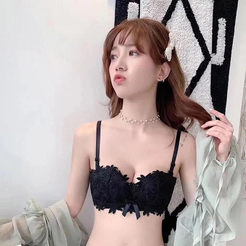 Korean Style Lace Sexy Petals Gathered Without Steel Ring Thin Section To Receive Auxiliary Breasts Anti-sagging Women's Underwear Bra