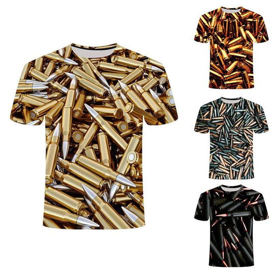 3D Bullet Print Shirt Men Tees Personality Streetwear High Street Half Sleeve T-shirt Casual Breathable Pullover Summer