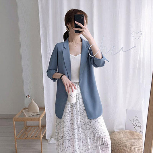 Elegant Blazer Women's Suit Jacket with Three-quarter Sleeves Temperament Chiffon Blouse with Sun Protection Thin Suit Thin Jacket