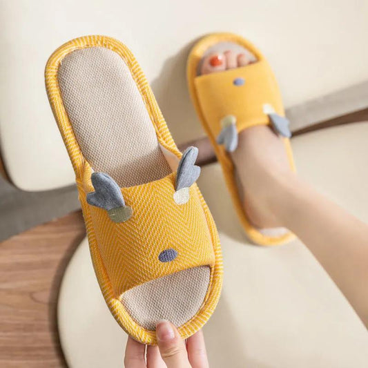 Cotton Linen Slippers Home Indoor Linen Slippers Female Spring and Autumn Non-slip Net Celebrity Cute Thick-soled Slippers