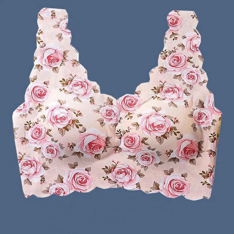 Seamless Ice Silk Fabric Lace Lace Beautiful Back No Steel Rings Gathering Sports Thin Anti-sagging Vest Floral Bra
