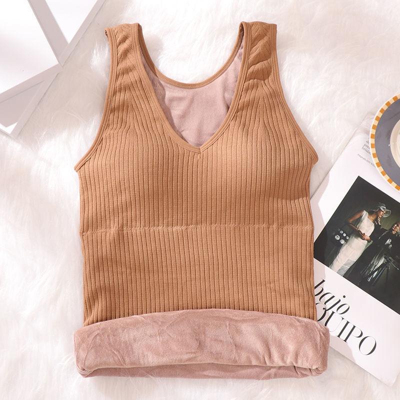 Velvet Women Vest Sexy Winter Clothing Thermal Underwear Warm Body Tops with Pad Sleeveless Slim V Neck Solid Inner Wear