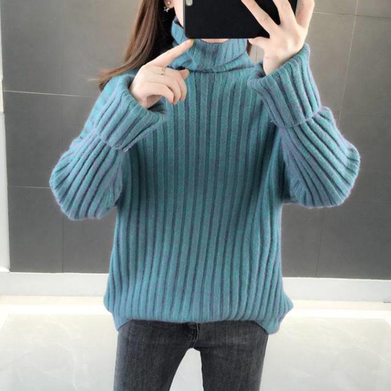 Sweater Women's Turtleneck Knitwear Pullover Loose Korean Version Pure Color Ladies Trending Sweater Autumn and Winter Top